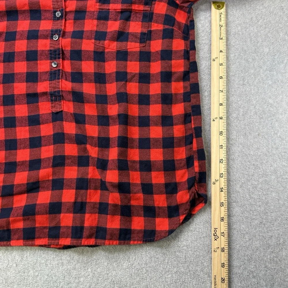 J‎ Crew Womens M Red Black Buffalo Plaid Flannel Collared 1/2 Button Shirt Top